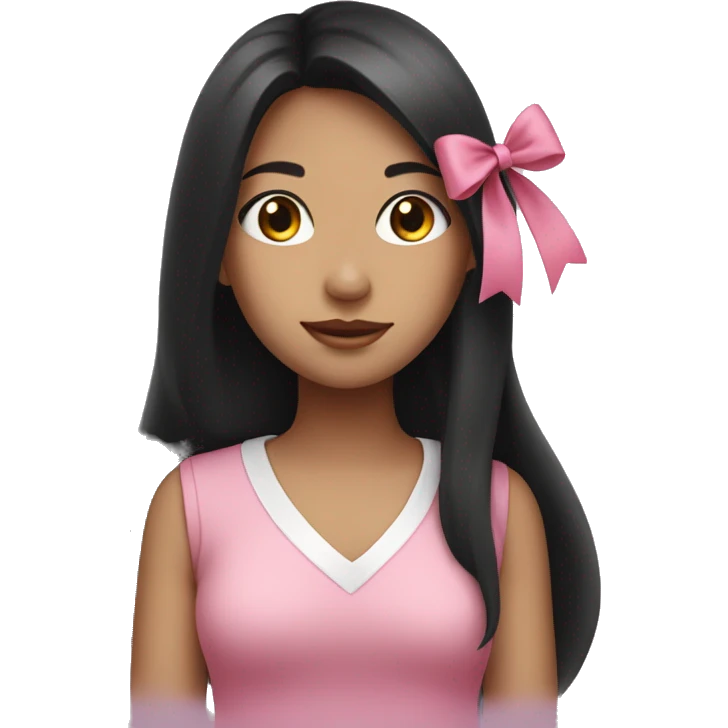 girl with long black hair, a pink bow and a pink blouse emoji