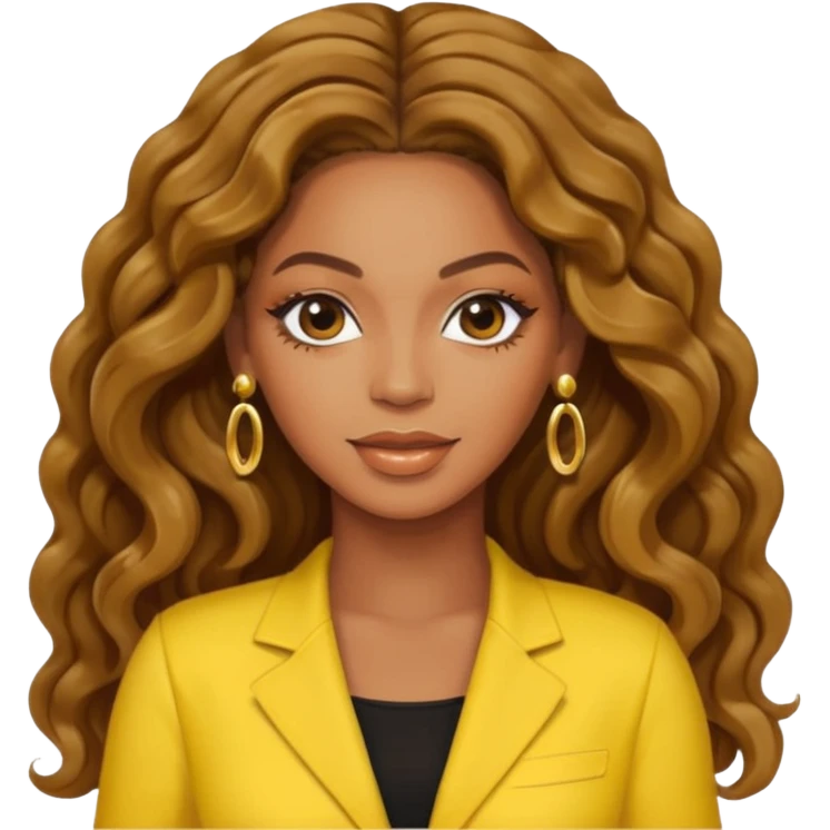 Beyonce with long hair, yellow outfit and earring emoji