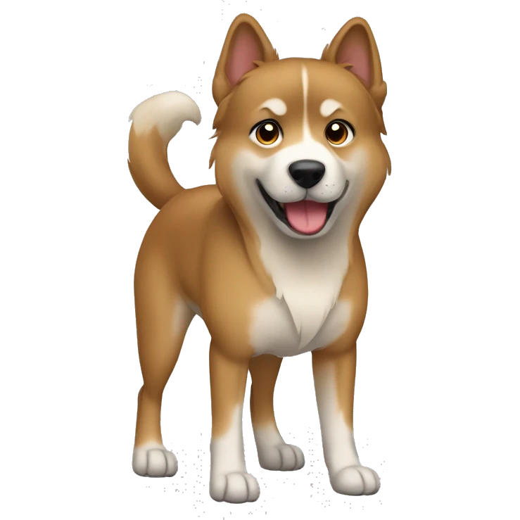 Light brown Eurasian dog standing. His face and back is dark brown emoji