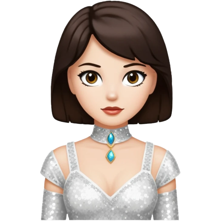 Earth Kitt with dark brown hair, white sequin outfit emoji