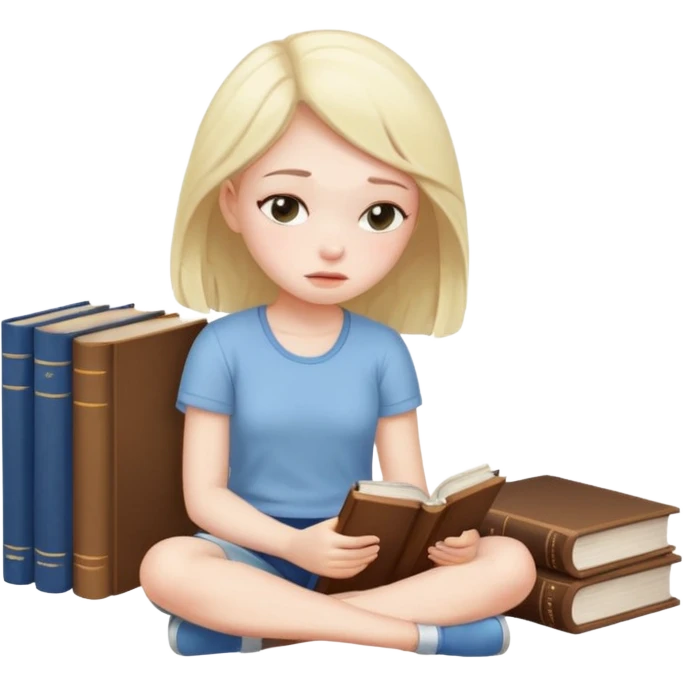 Уставшая девушка, сидит возле книги  emoji