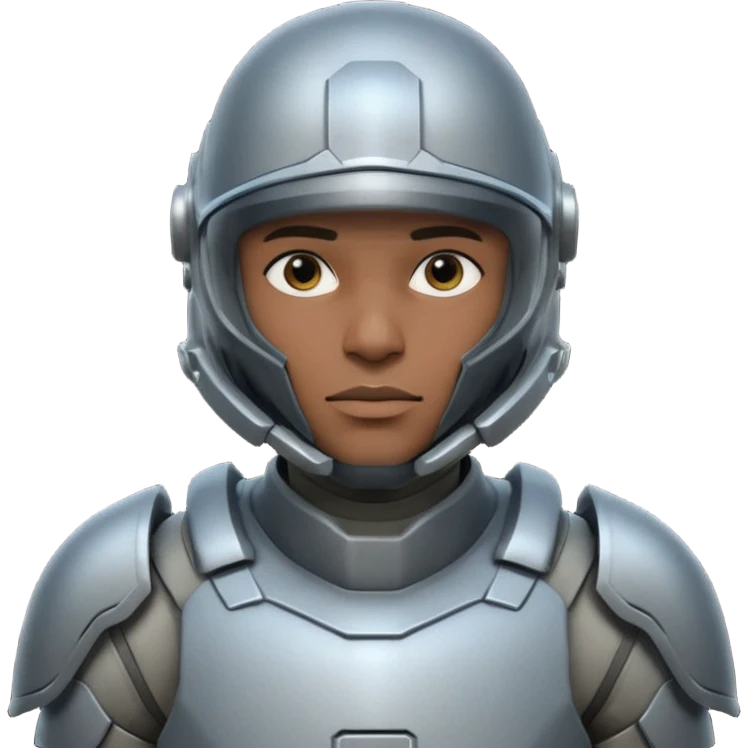 futuristic armored soldier human portrait, head and shoulders only, dark skin, strong jawline, helmet visor, sci-fi armor details, 3D cartoon, mobile game icon style, clean background, no text, no watermark
 emoji