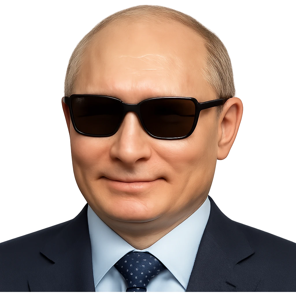 photorealistic portrait of Putin wearing sunglasses, emoji style, confident expression emoji