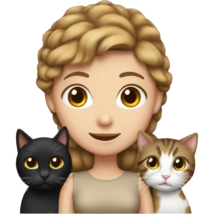 white girl with 2 cats  one brown and one black emoji