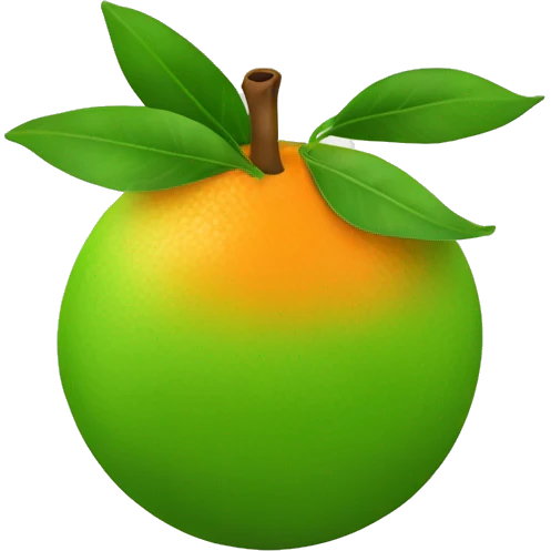 1 mandarin fruit with one green leaf. round. emoji