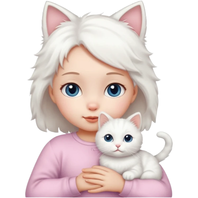 Baby girl with white cat  emoji