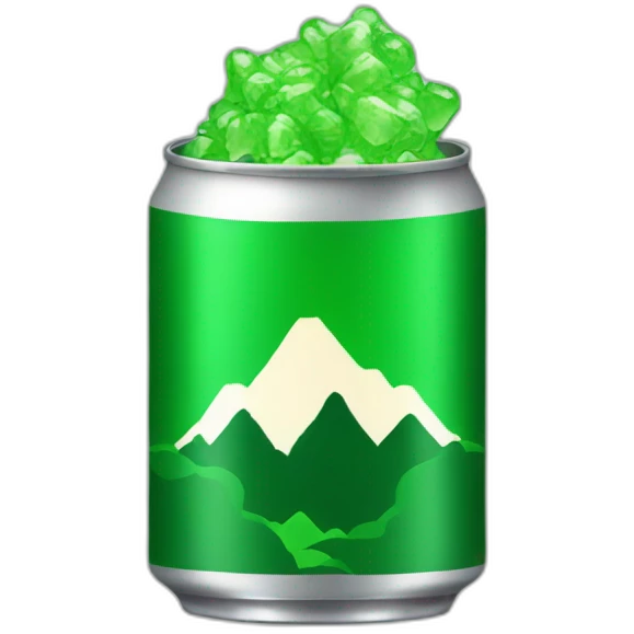 green soda can with a moutain on emoji