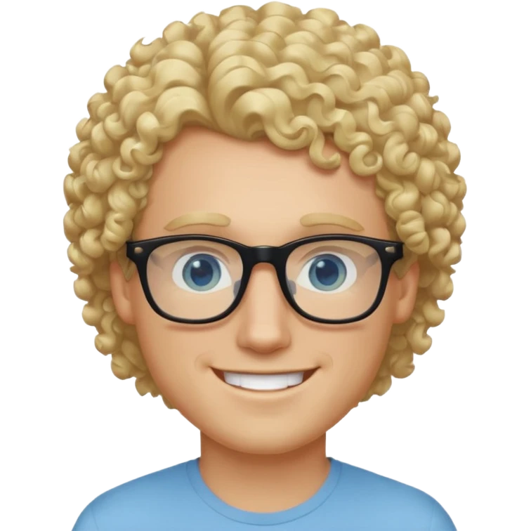 white guy with curly blonde hair and light blue ish  eyes with black glasses  emoji