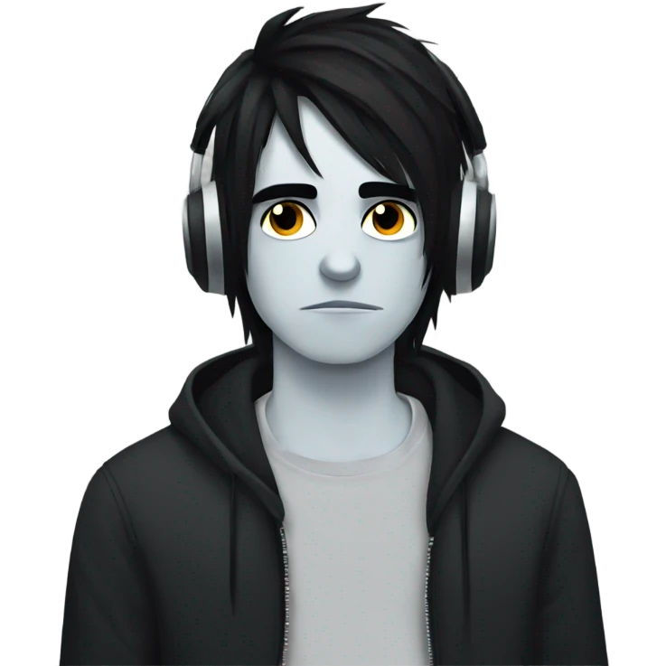 Emo boy with dark hair and eyeliner listening to music sadly  emoji