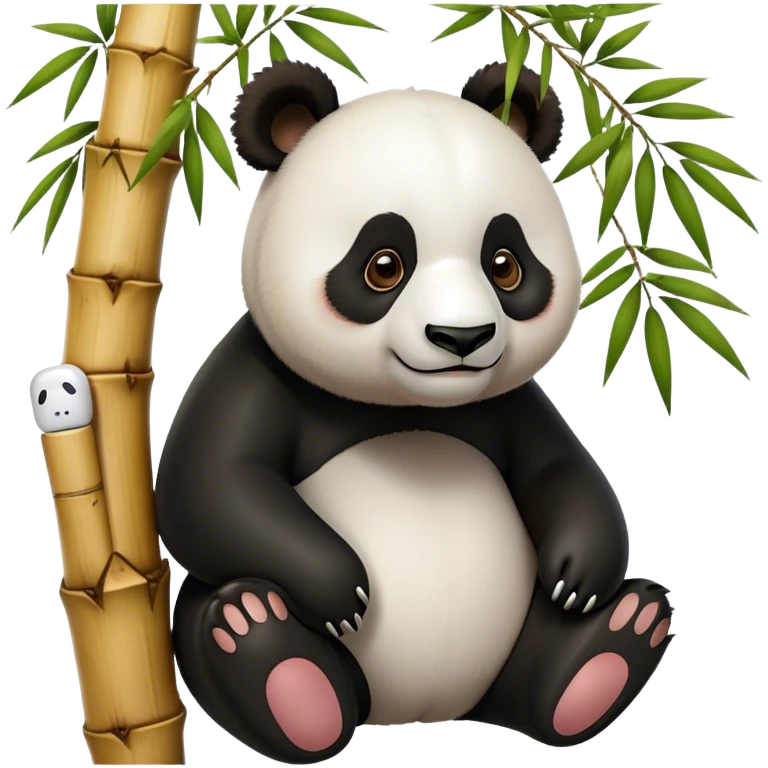 panda wearing airpods hanging on a bamboo tree emoji