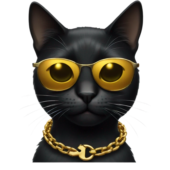 black cat smoking 3 cigarettes with sunglasses on and wearing a gold chain emoji
