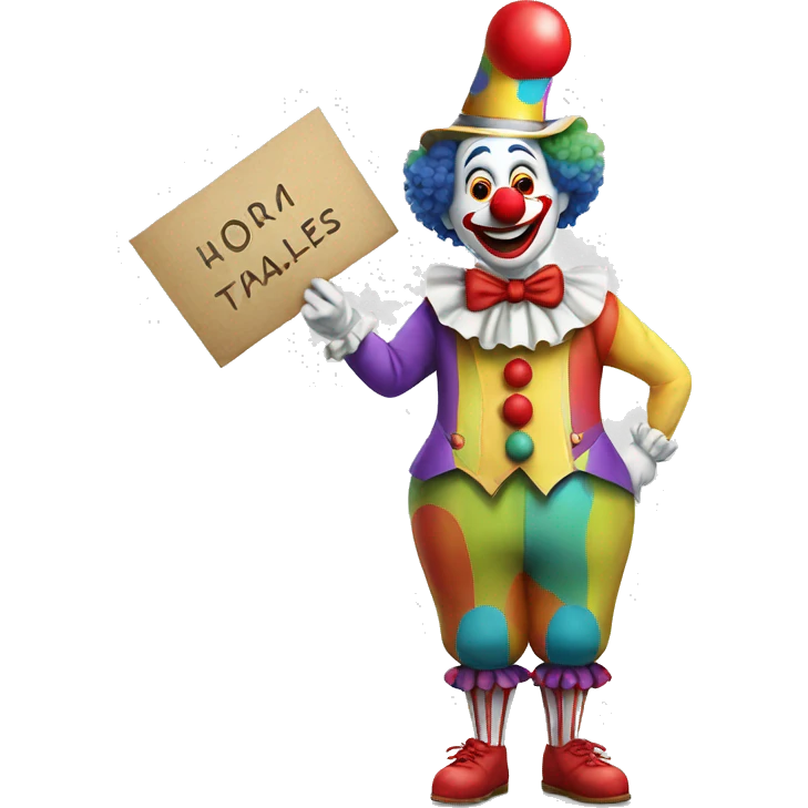 clown with whole body holding a sign that writes: HumorousTales emoji