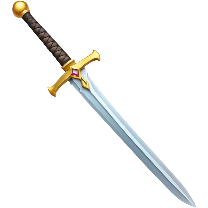 Clash of Clans aesthetic: Cinematic Playful Pixel 3D isometric  Sword Emoji, rendered in a 3D vector-style similar to standard emojis with minimal shading and bold, simplified shapes. A compact, distinct form with signature details, softly glowing with a pixelated adventure charm. Simplified yet unmistakably iconic, highly detailed and consistent, glowing with a soft radiance and high shine. Stylized with a touch of classic pixel-art charm and a soft glowing outline, capturing the essence of a beloved gaming relic with a friendly, playful manner! emoji