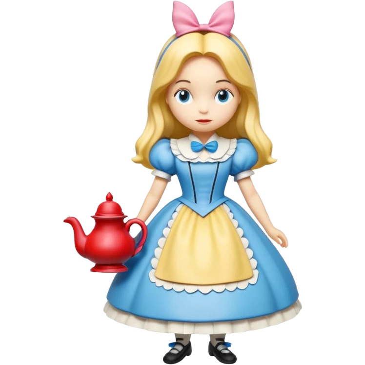 Isolated, detaile illustration of the most incredibly realistic, colorful, disney Alice in wonderland's characters 
figurine imaginable, toy style. emoji