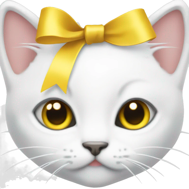 White kitten with a yellow nose and a ribbon on the left ear emoji