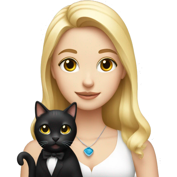 Blonde girl holding tuxedo cat emoji