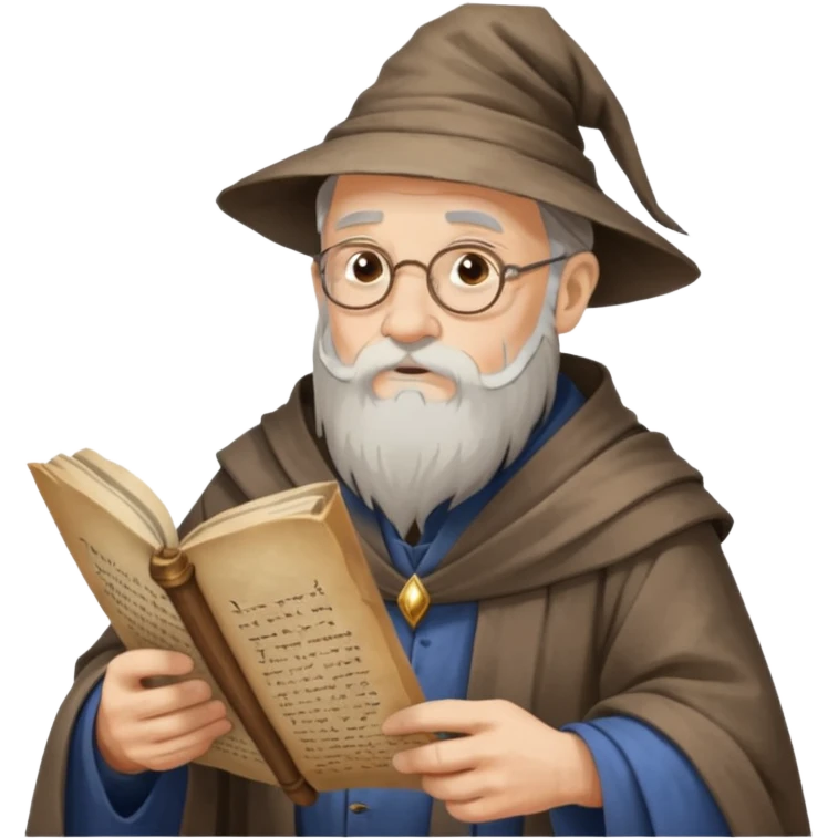 Old Scholar Wizard – gray beard, reading ancient scroll. emoji