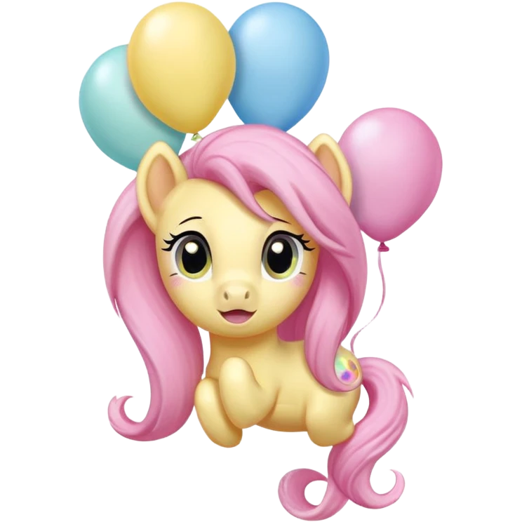 fluttershy mlp pastel balloons floating above its mane. emoji