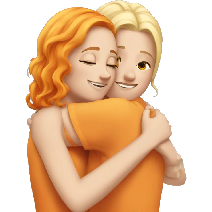 Too girls hugging one blonde and one orange hair emoji