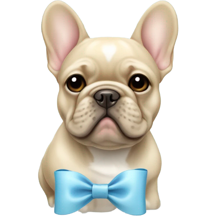 Beige French bulldog with light blue bow emoji