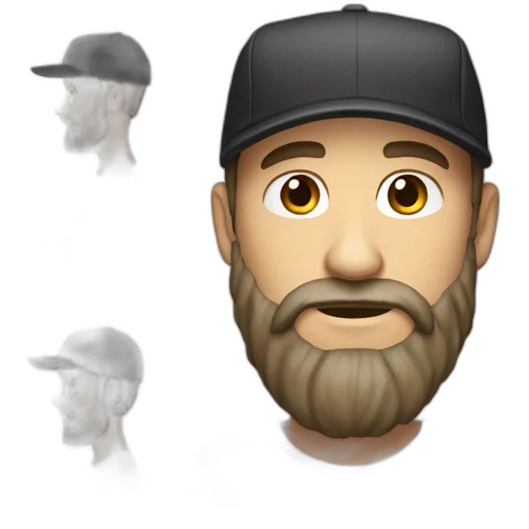 white man with a long and dark beard and a cap emoji