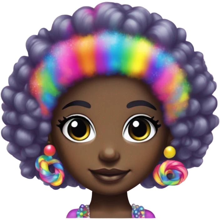 Lisa frank dark skin girl with rainbow Afro with headband pearls emoji