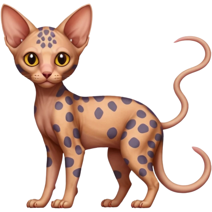 Lykoi-Sphynx-Rust-spotted-cat-fusion-hybrid-animal-creature, full body emoji
