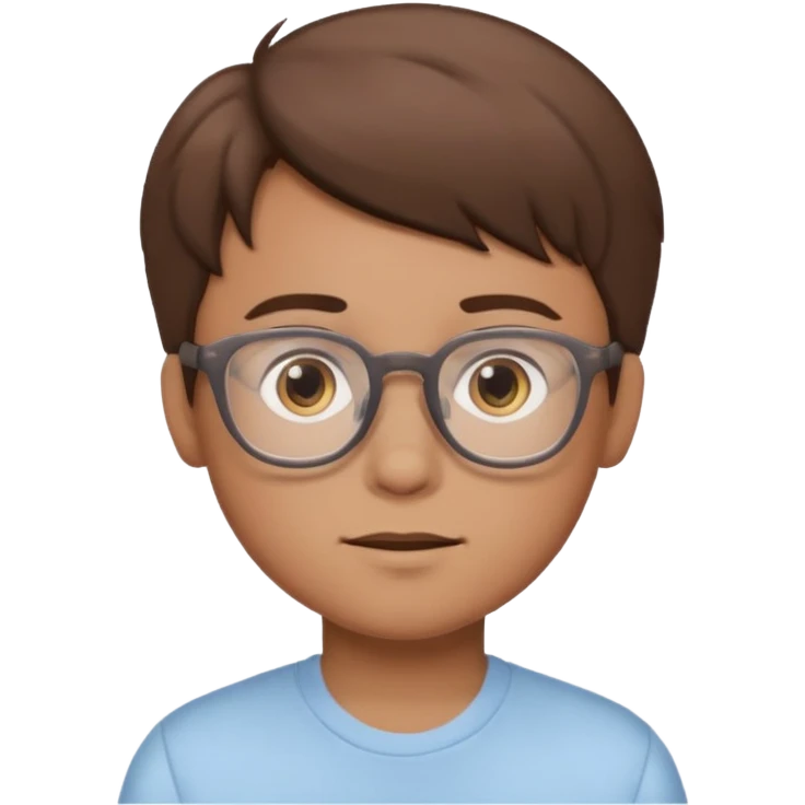 cartoon boy with brown hair, brown eyes, glasses,pastel toon style emoji