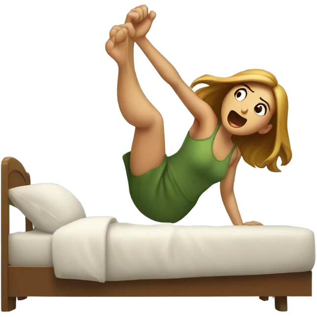 Woman falling from bed to wooden floor emoji
