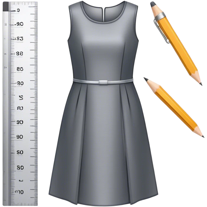 Icon for Fashion Design: a dress pattern with measurements, a ruler and a pencil. The icon should represent the process of designing clothing with a focus on precision and tailoring. Transparent background. emoji