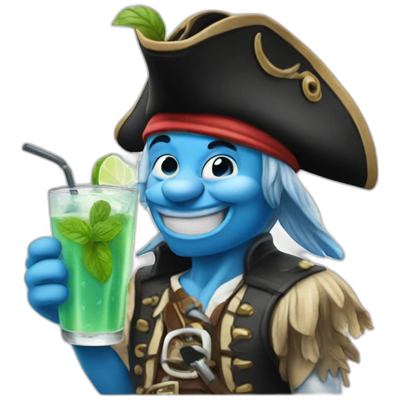 smurf pirate drinking mojito emoji