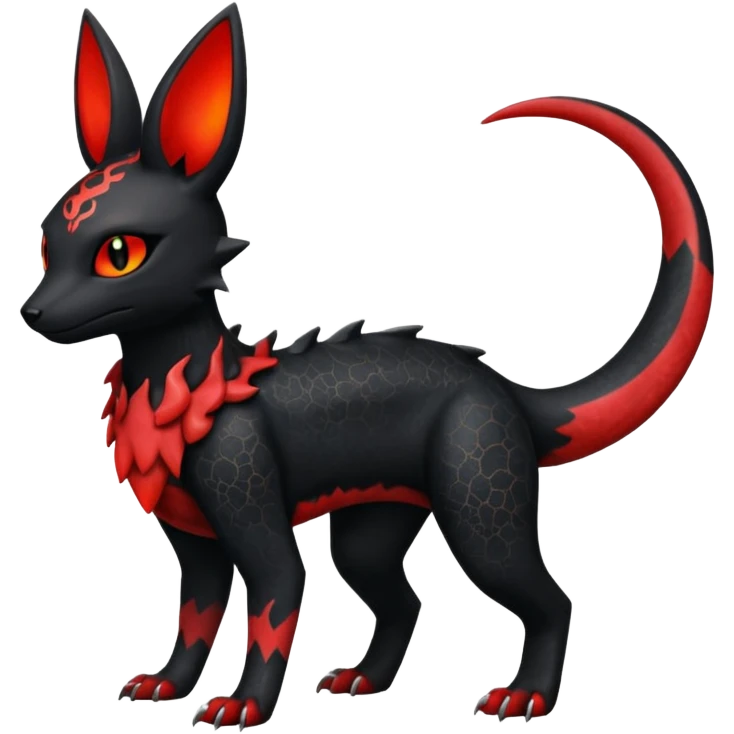 Edgy gothic dark magma-Salandit-Umbreon-Litten-hybrid-fusion (full body) emoji