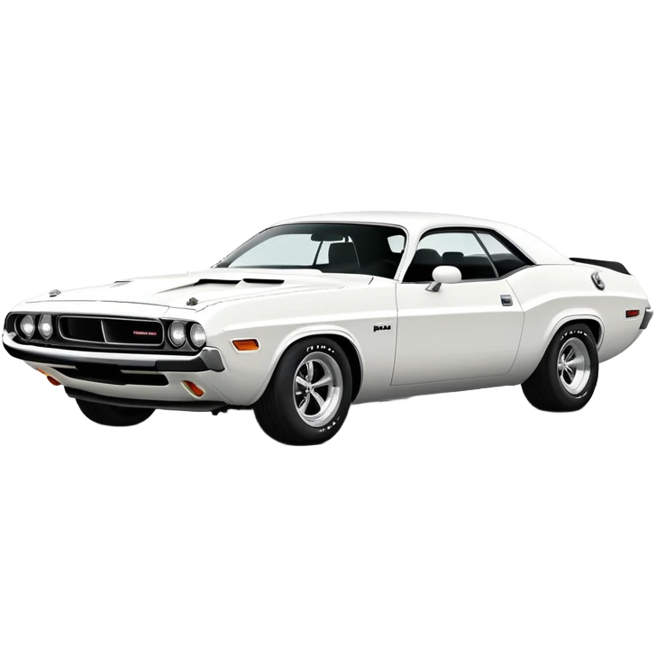 Pure white 1971 Dodge Challenger muscle car, completely white paint, no stripes, side angle view, minimalist Apple iOS emoji style, classic car from Death Proof movie emoji