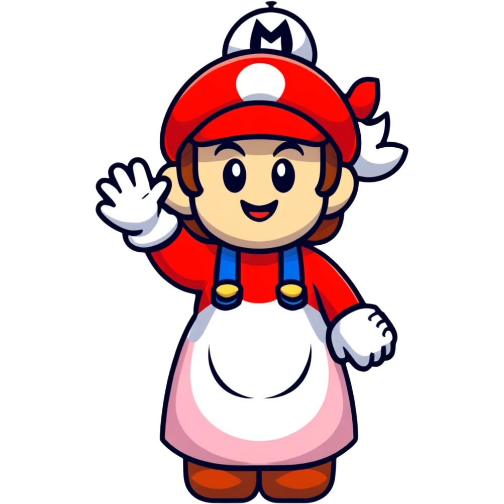 female Mario waving in cute cartoon style emoji