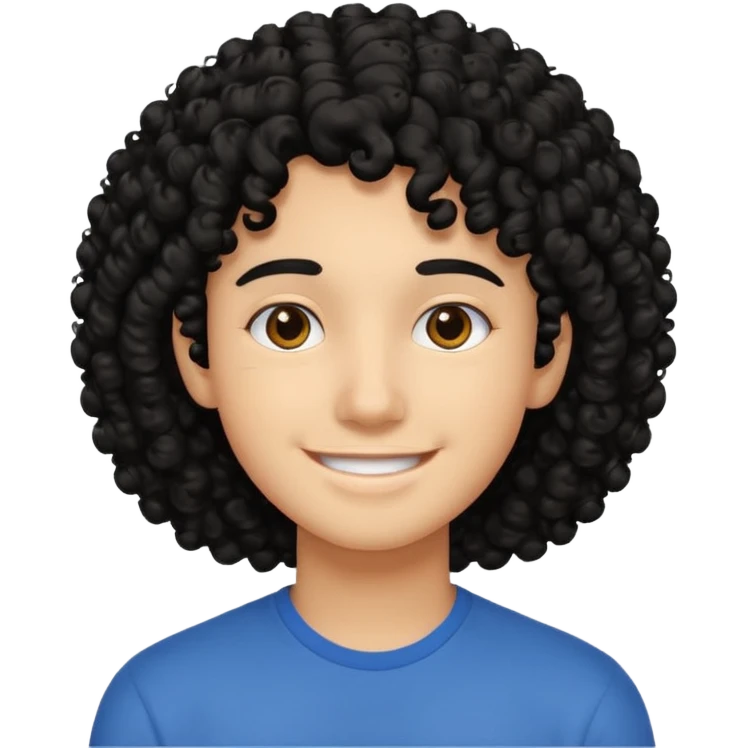 face like 18 years old, black curly hair not big, easy smile emoji