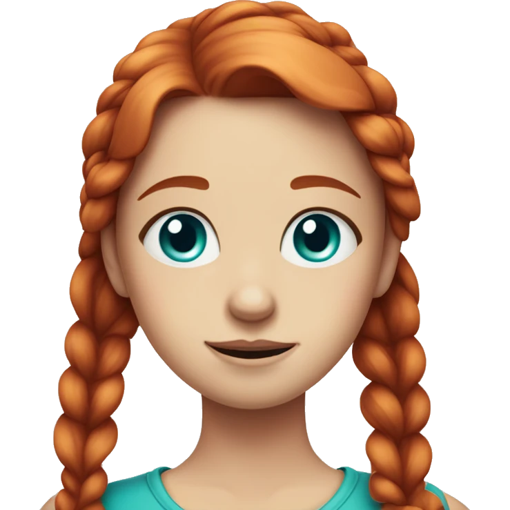 crimsom red haired girl, one ponytail on each side, turquoise blue eyes, white face, tear on cheek emoji