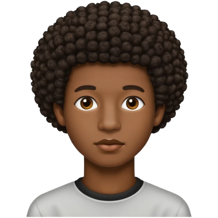 Une homme de 17 ans il a la peau noir foncé , des lèvres pulpeuses  . Il a un taper bouclé afro court  emoji