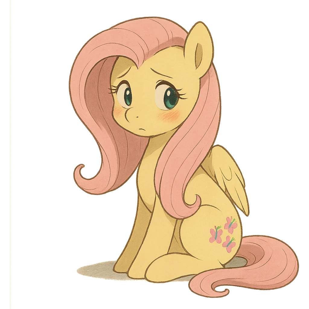 Fluttershy sitting and looking shy in Ghibli style emoji