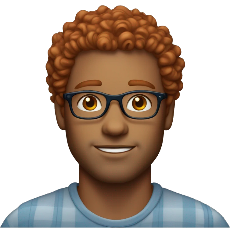 35 years old, male, red hair, curly hair, glasses, blue eyes, light complexion, no beard or mustache emoji