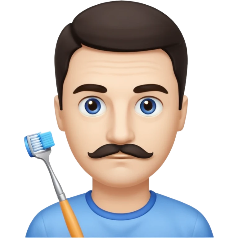 oval face with fair skin. His eyes were blue, and his eyebrows were dark and somewhat bushy. Above his upper lip he wore a small brush-like moustache, known as a "toothbrush moustache." His hair was dark and emoji