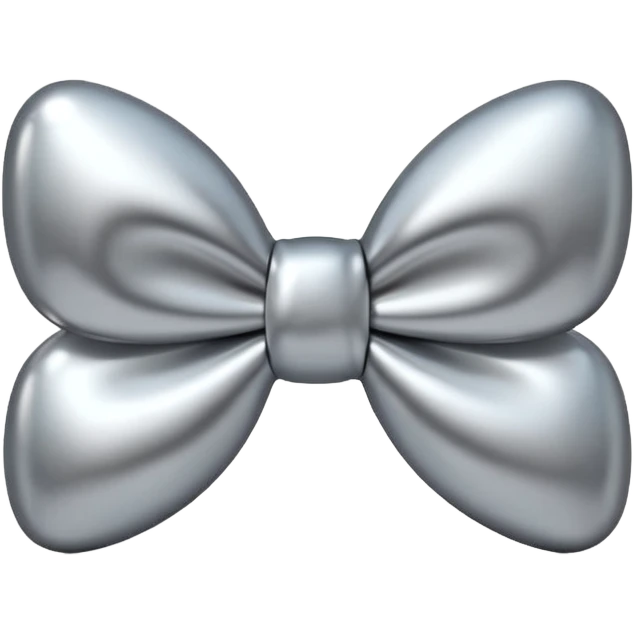 A cute bow emoji made of polished silver chrome, smooth rounded loops, glossy metallic surface, soft mirror reflections, subtle highlights, minimal and adorable proportions, iOS emoji style, centered composition, clean white background, soft studio lighting, no text, no outline, ultra high quality emoji