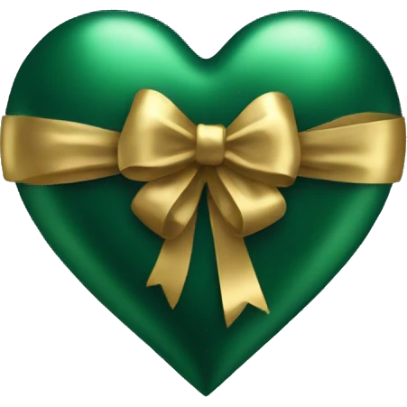 Metallic gold heart wrapped in a dark green bow emoji