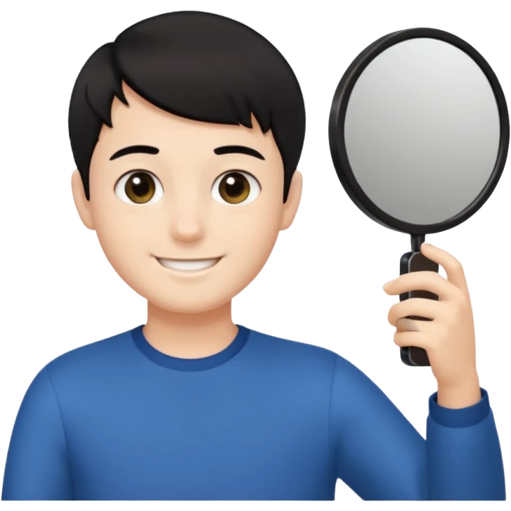 generate a pretty bratz fair skinned boy with short black hair taking a mirror selfie emoji