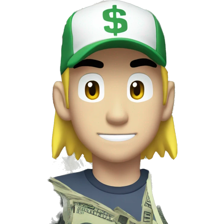 Ash Ketchum with dollar bills emoji