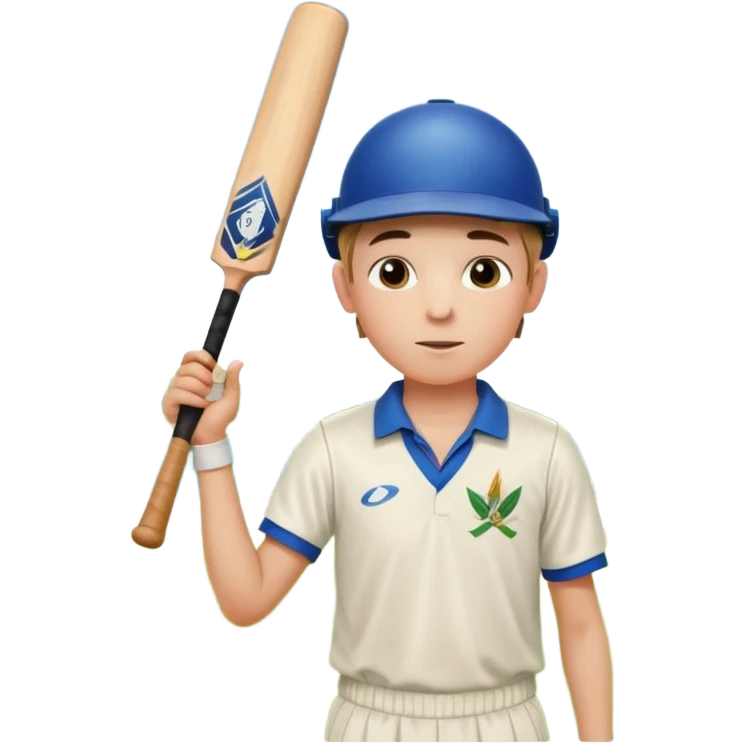 A boy standing in  cricket ground lifting his bat upwards and looking the sky after completing his century emoji