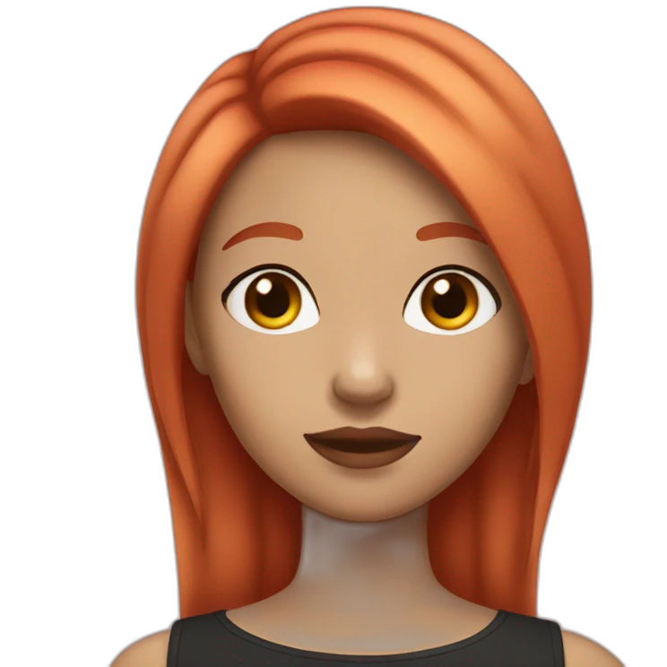 Girl with red hair and light skin and black eyes and blush emoji