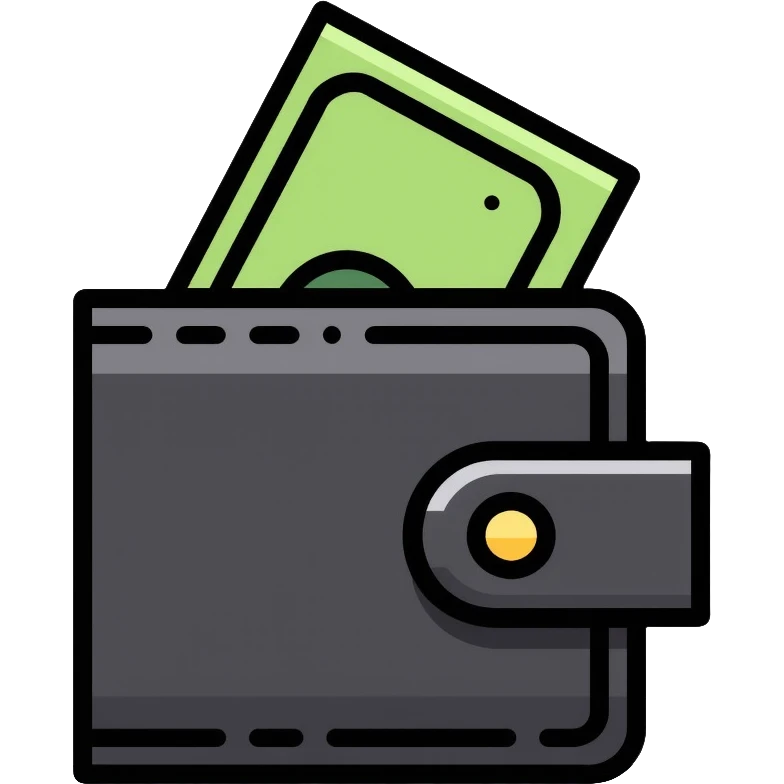 black wallet with one single dollar bill inside, just one dollar emoji