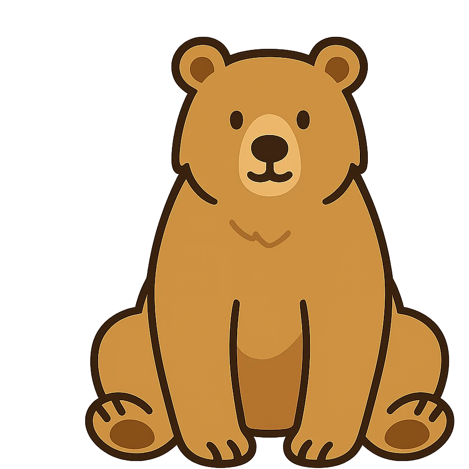 flat toon style blonde grizzly bear sitting, full body icon emoji