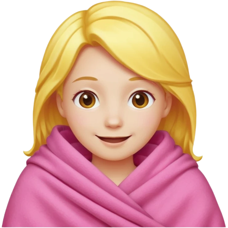 happy smile emoji red cheeks in pink blanket yellow hair emoji