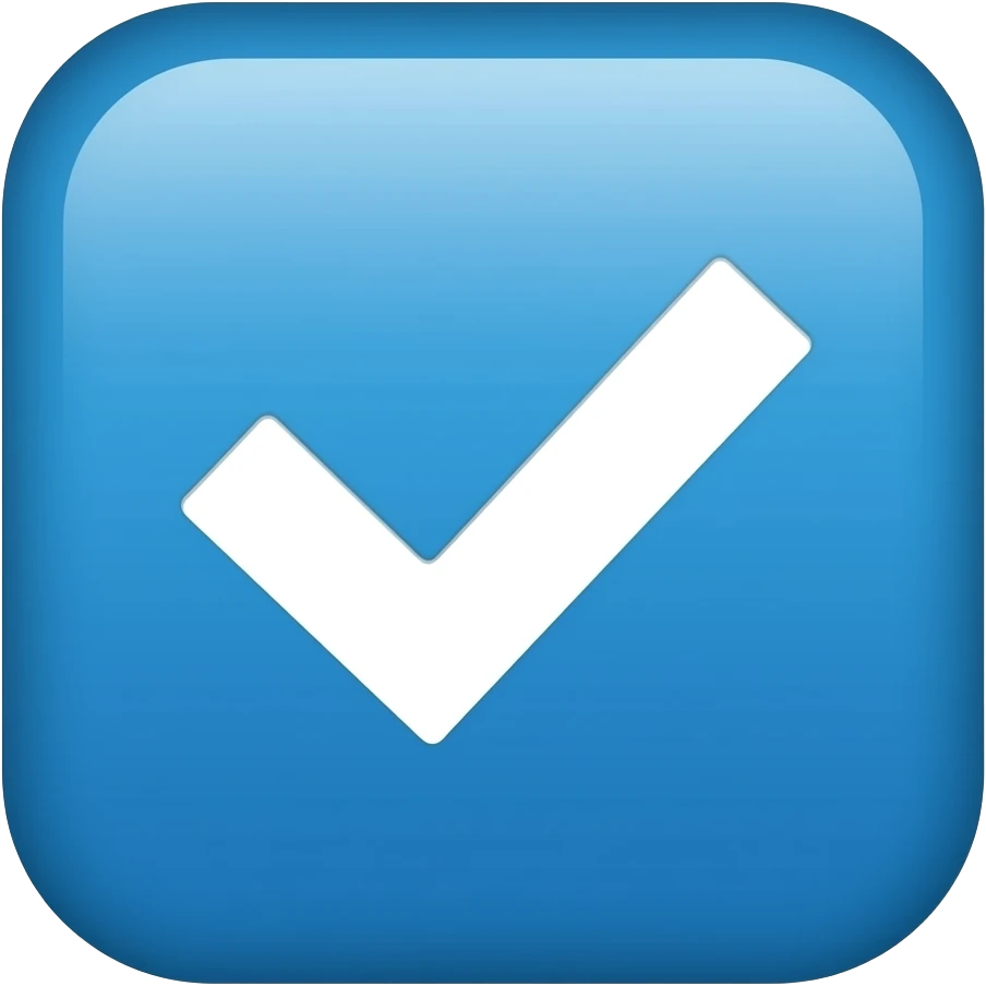 white correction tick in the middle and a blue square emoji